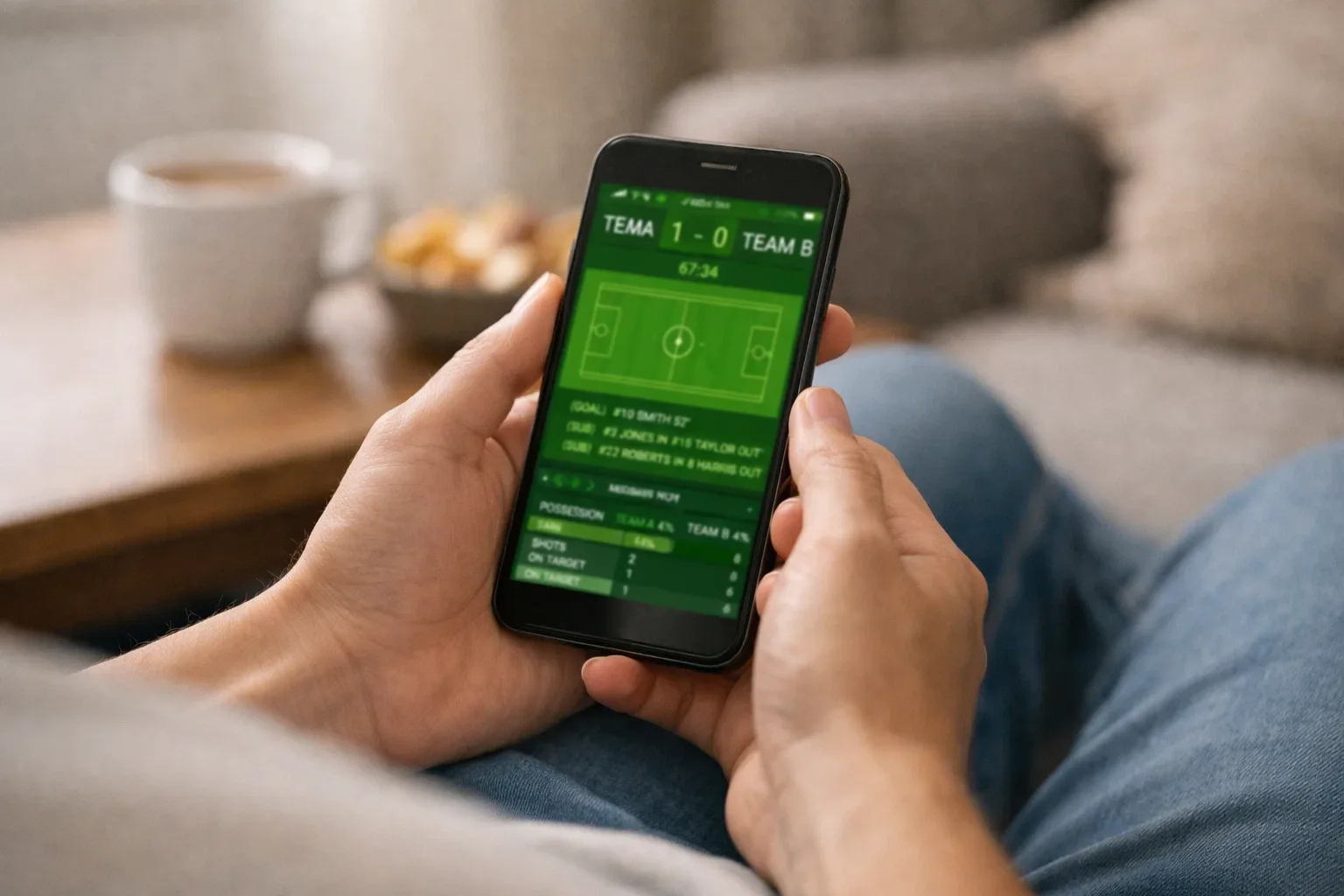 Person hält Smartphone mit Sportwetten-App in der Hand