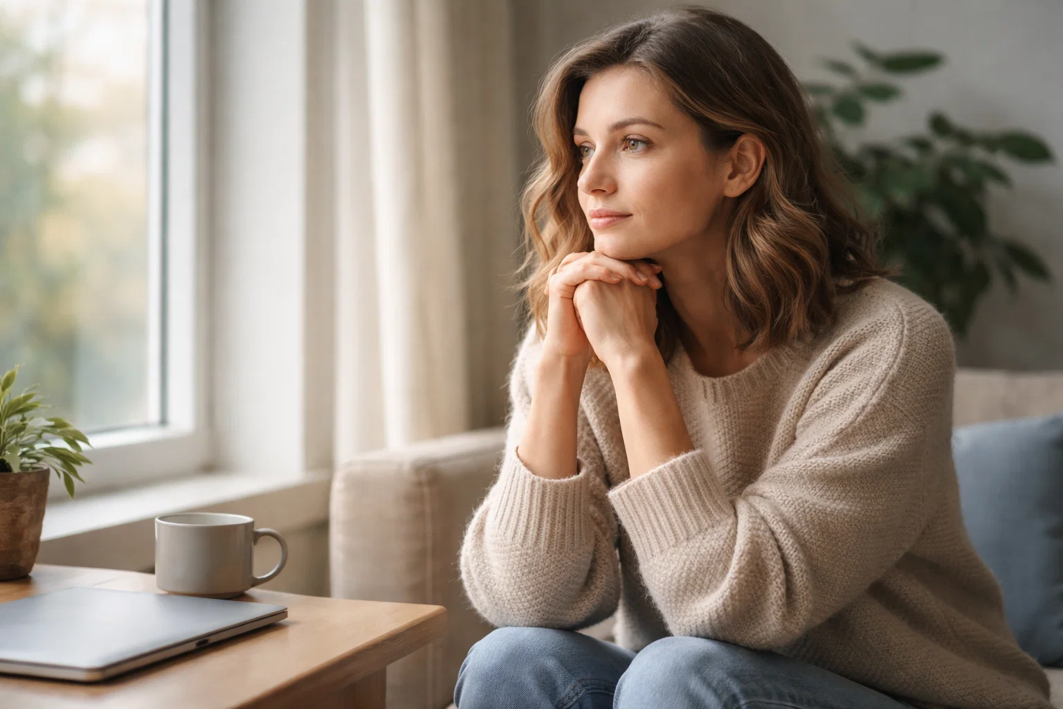 Person in nachdenklicher Haltung symbolisiert bewusstes und verantwortungsvolles Wetten